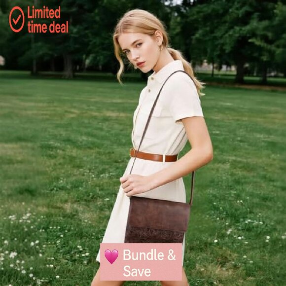 Vegan Leather Crossbody Bag with Phone Pocket, Adjustable Strap, Triple - Picture 4 of 7